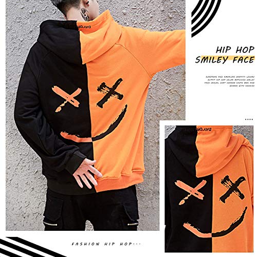 XIAOYAO Hombre Sudadera con Capucha Deportiva Manga Larga Hoodie Casual Camisa de Entrenamiento (L, Naranja Negro)