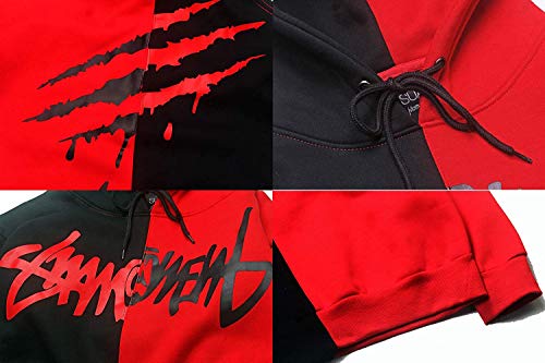 XIAOYAO Hombre Sudadera con Capucha Deportiva Manga Larga Hoodie Casual Camisa de Entrenamiento (L, Rojo Negro 2)
