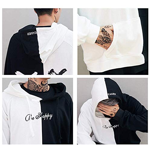 XIAOYAO Hombre Sudadera con Capucha Deportiva Manga Larga Hoodie Casual Camisa de Entrenamiento (M, Blanco Negro)