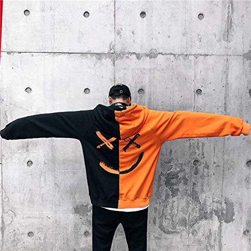 XIAOYAO Hombre Sudadera con Capucha Deportiva Manga Larga Hoodie Casual Camisa de Entrenamiento (M, Naranja Negro)