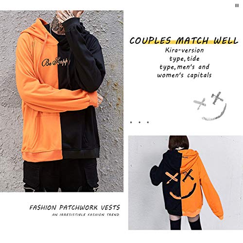 XIAOYAO Hombre Sudadera con Capucha Deportiva Manga Larga Hoodie Casual Camisa de Entrenamiento (M, Naranja Negro)