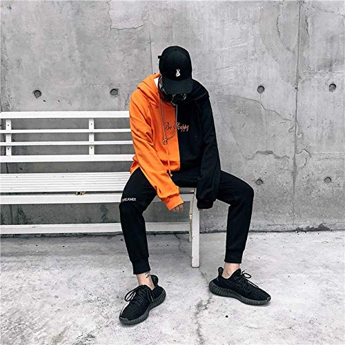 XIAOYAO Hombre Sudadera con Capucha Deportiva Manga Larga Hoodie Casual Camisa de Entrenamiento (M, Naranja Negro)