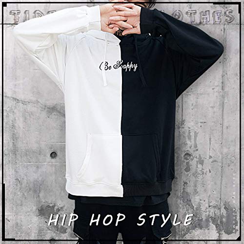 XIAOYAO Hombre Sudadera con Capucha Deportiva Manga Larga Hoodie Casual Camisa de Entrenamiento (S, Blanco Negro)