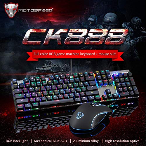 XIUYU Accesorios Teclado de Ordenador, 888 Teclado for Juegos mecánicos + Ajustable Set Mouse con Cable de 1,8 m, por Ordenador Pro Gamer retroiluminación LED