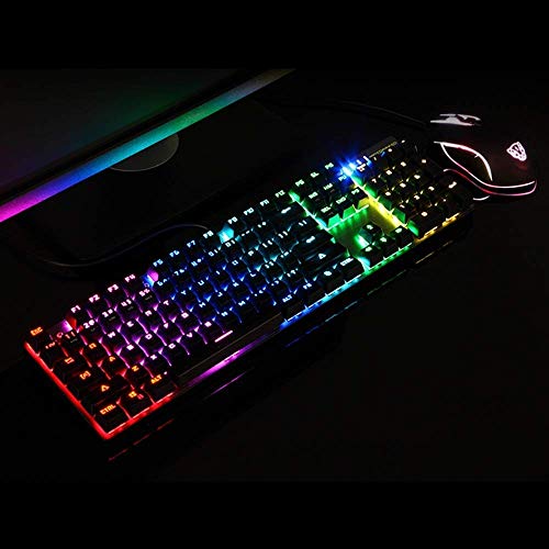 XIUYU Accesorios Teclado de Ordenador, 888 Teclado for Juegos mecánicos + Ajustable Set Mouse con Cable de 1,8 m, por Ordenador Pro Gamer retroiluminación LED