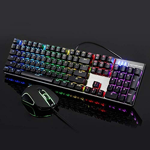 XIUYU Accesorios Teclado de Ordenador, 888 Teclado for Juegos mecánicos + Ajustable Set Mouse con Cable de 1,8 m, por Ordenador Pro Gamer retroiluminación LED