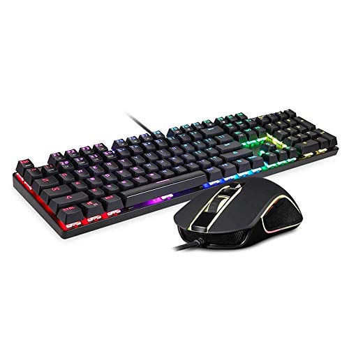 XIUYU Accesorios Teclado de Ordenador, 888 Teclado for Juegos mecánicos + Ajustable Set Mouse con Cable de 1,8 m, por Ordenador Pro Gamer retroiluminación LED