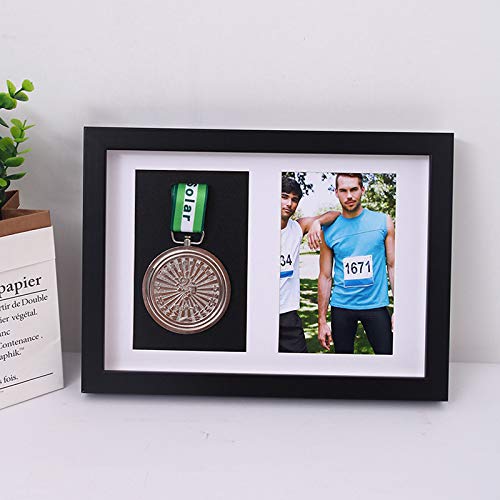 xj Marco para exhibir medallas, Medalla de Deportes Cuadro en 3D Marcos de Fotos, Enmarcado de imágenes Color Negro Directo y Nogal Cuadro de Cuadro Profundo en 3D para Mostrar Guerra