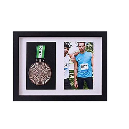 xj Marco para exhibir medallas, Medalla de Deportes Cuadro en 3D Marcos de Fotos, Enmarcado de imágenes Color Negro Directo y Nogal Cuadro de Cuadro Profundo en 3D para Mostrar Guerra