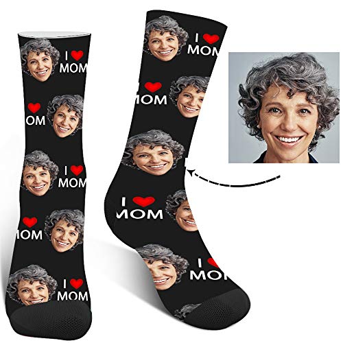 XJone Calcetines Personalizados con Cara,Calcetines Personalizados con Fotos,Personalizable Le amo a mamá Calcetines Divertidos para Mujer, cumpleaños, día de la madre regalo