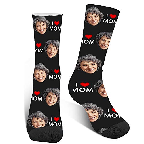 XJone Calcetines Personalizados con Cara,Calcetines Personalizados con Fotos,Personalizable Le amo a mamá Calcetines Divertidos para Mujer, cumpleaños, día de la madre regalo