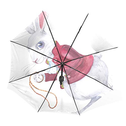 XL Rain Umbrella Rabbit with Cups Hearts Rose Flower Alice Cartoon Portable Compact Folding Paraguas Anti UV Protection Windproof Outdoor Travel Women Quality Umbrella