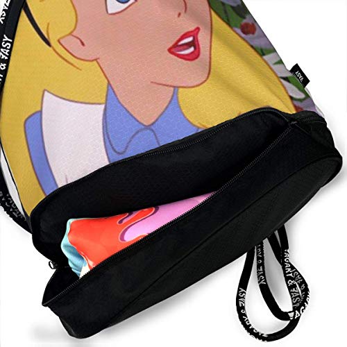 XLFD Alice's Cat Drawstring Bag Gym Ligero Paquete Mochila para Hombres Mujeres Niños Escuela Gimnasio Viajes