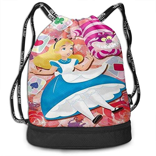 XLFD Alice's Cat Drawstring Bag Gym Ligero Paquete Mochila para Hombres Mujeres Niños Escuela Gimnasio Viajes