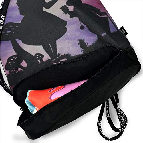 XLFD Alice's Cat Drawstring Bag Gym Ligero Paquete Mochila para Hombres Mujeres Niños Escuela Gimnasio Viajes