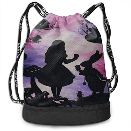 XLFD Alice's Cat Drawstring Bag Gym Ligero Paquete Mochila para Hombres Mujeres Niños Escuela Gimnasio Viajes