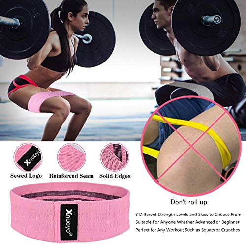 Xnuoyo Bandas de Resistencia Set y Discos Doble Cara Deslizantes, Tela Bandas Elasticas de Fitness para Cadera, Abdominales, Muslo y La Pantorrilla, Resistencia Bandas para Yoga, Pilates