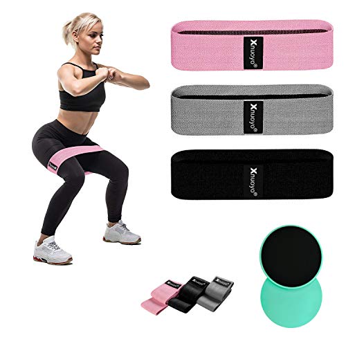 Xnuoyo Bandas de Resistencia Set y Discos Doble Cara Deslizantes, Tela Bandas Elasticas de Fitness para Cadera, Abdominales, Muslo y La Pantorrilla, Resistencia Bandas para Yoga, Pilates