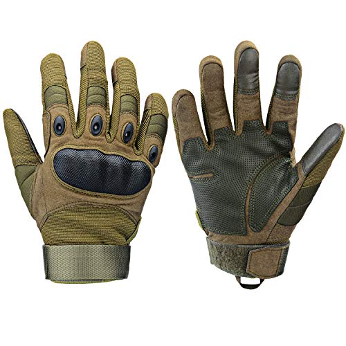 Xnuoyo Goma nudillo Duro Dedo Completo y Medio Dedo Guantes Guantes Protectores Guantes de Pantalla táctil para Motocicleta Ciclismo Caza Escalada Acampar Ejercito Verde L