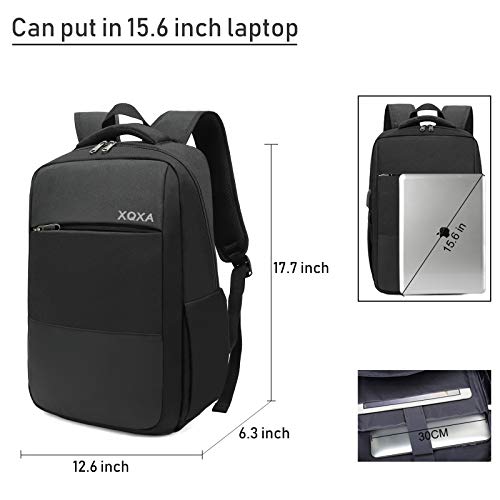 XQXA Mochila Unisex Impermeable para Ordenador Portátil de hasta 15.6 Pulgadas, con Puerto USB, Conector para Auriculares y Bolsillo Antirrobo. para los Estudios, Viajes o Trabajo - Negro