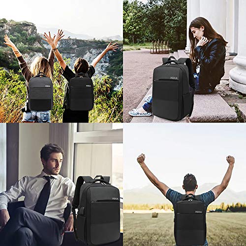 XQXA Mochila Unisex Impermeable para Ordenador Portátil de hasta 15.6 Pulgadas, con Puerto USB, Conector para Auriculares y Bolsillo Antirrobo. para los Estudios, Viajes o Trabajo - Negro