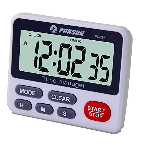 XREXS Temporizador de Cocina Digital con Función de Reloj, Cronómetro, Pantalla LCD Grande Temporizador de Encimera/Temporizador para Flashing/Reunión/Clase, parte Trasera Magnética, Batería Incluida