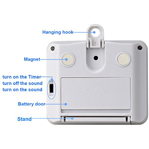 XREXS Temporizador de Cocina Digital con Función de Reloj, Cronómetro, Pantalla LCD Grande Temporizador de Encimera/Temporizador para Flashing/Reunión/Clase, parte Trasera Magnética, Batería Incluida