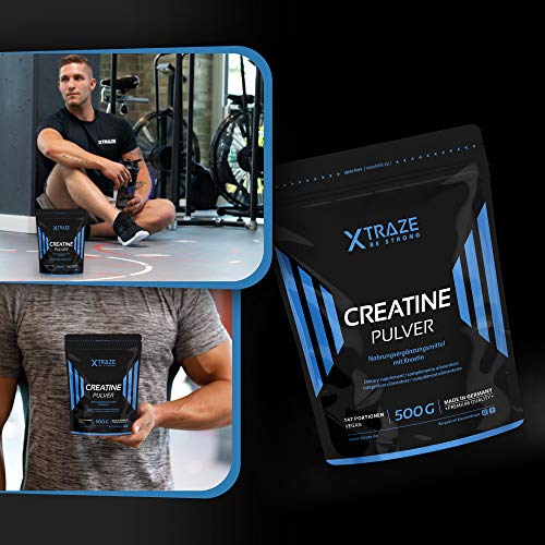 XTRAZE® Creatina Monohidrato en Polvo 500 g, Creatine Vegana 100% pura, Suplemento Deportivo sin Aditivos Innecesarios, para el Entrenamiento con Pesas, Muscular Aumentar, Fitness y Deporte