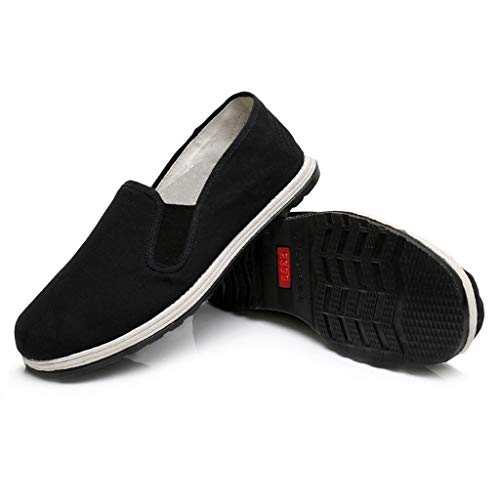 Xu-shoes Manual Tradiciones Chinas Zapatos de Tela, formación Tai Chi Mocasines Planos, Antideslizante Suela de Goma Negro Zapatillas (Color : Black, Size : M EUR 44)