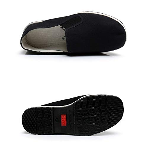 Xu-shoes Manual Tradiciones Chinas Zapatos de Tela, formación Tai Chi Mocasines Planos, Antideslizante Suela de Goma Negro Zapatillas (Color : Black, Size : M EUR 44)