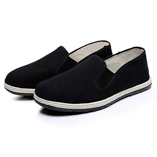 Xu-shoes Manual Tradiciones Chinas Zapatos de Tela, formación Tai Chi Mocasines Planos, Antideslizante Suela de Goma Negro Zapatillas (Color : Black, Size : M EUR 44)