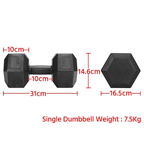 Yaheetech 2 X 7,5 KG Mancuernas de Ejercicio Mancuernas Hexagonales Mancuernas para Gimnacio Fitness PVC Revestimiento