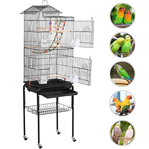Yaheetech Jaula para Pájaros Jaula con Soporte Ruedas para Canarios Jaula Mascota 46 x 35 x 158,5 cm
