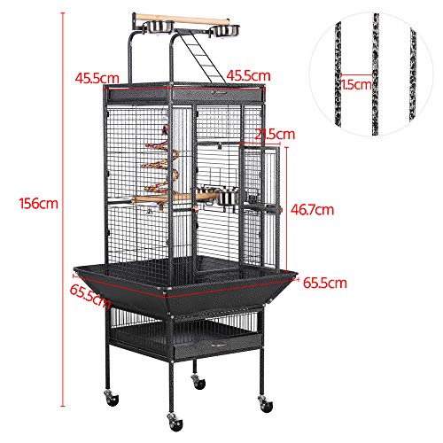 Yaheetech Jaula para Pájaros Jaulas Grandes para Canarios Loros Jaula Metal Grande 64 x 64 x 157 cm Negro