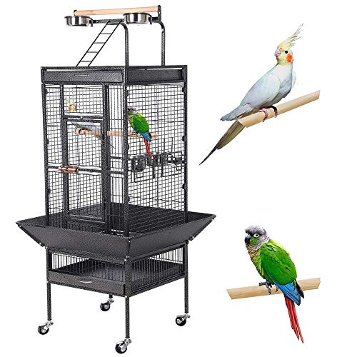 Yaheetech Jaula para Pájaros Jaulas Grandes para Canarios Loros Jaula Metal Grande 64 x 64 x 157 cm Negro