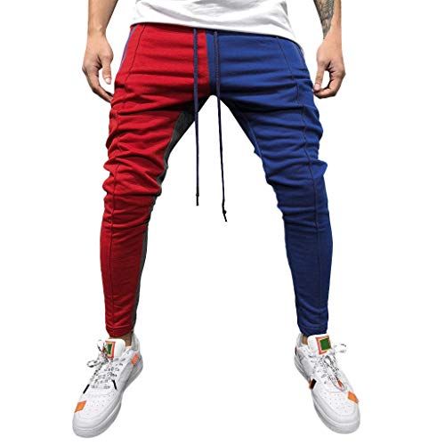 YanHoo Pantalones de Hombre Moda Masculina Personalidad Casual Color sólido Pantalones Deportivos Cinturones de Amarre Pantalones de chándal Sueltos Ocasionales Pantalón con cordón