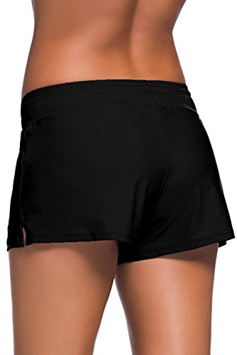 Yavero Shorts de Baño Mujer Bañador Short Deportes Acuáticos Shorts de Natación Secado Rápido Bikini Short Cortos con Cordón Ajustables Negro 2XL