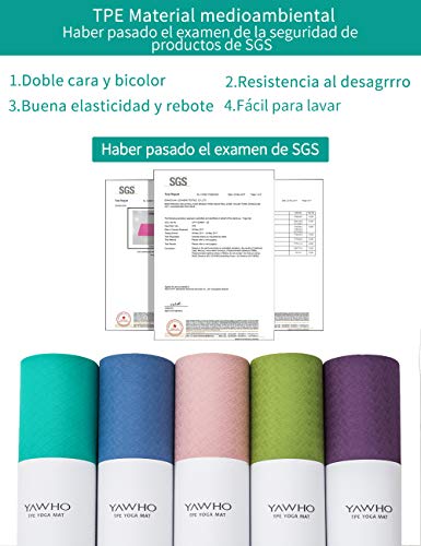 YAWHO Colchoneta de Yoga Esterilla Yoga Material medioambiental TPE,Modelo:183cmx66cm Espesor:6milímetros,Tapete de Deporte Grande y Antideslizante,Correas y Mochilas como Regalos (Cyan)