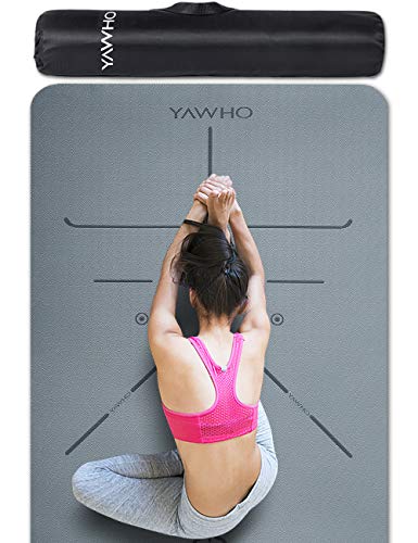 YAWHO Colchoneta de Yoga Esterilla Yoga Material medioambiental TPE,Modelo:183cmx66cm Espesor:6milímetros,Tapete de Deporte Grande y Antideslizante,Correas y Mochilas como Regalos (Grey)