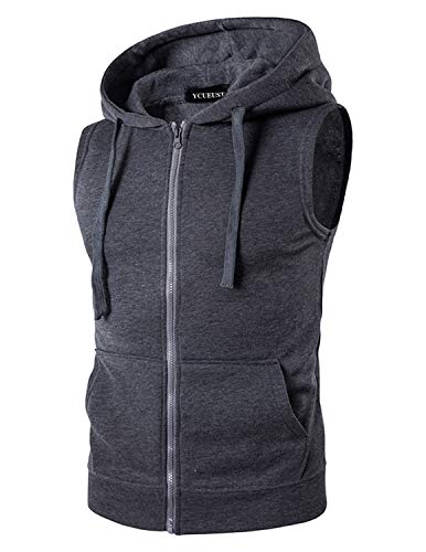 YCUEUST Hombre Sudaderas con Capucha Sin Mangas Camiseta Casual Chalecos Deportivos Gris Oscuro x-Large