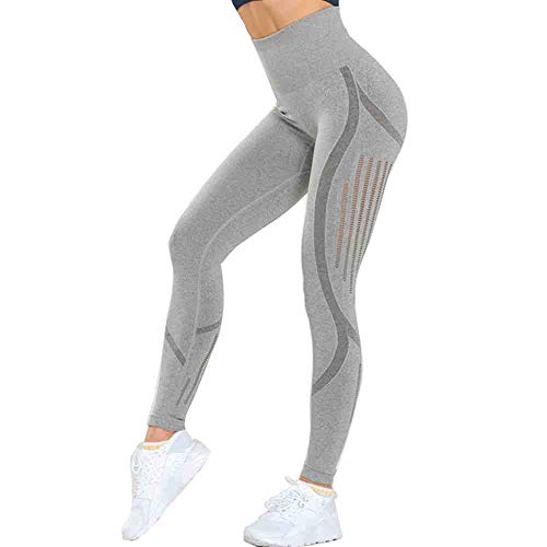 YGKDM Sin Costuras para Mujer Sexy de Talle Alto Sin Costuras Gimnasio Deporte Polainas Pantalones de Yoga Control de la Barriga de Punto Super elástico Medias de Gimnasio Energy S Gris,Gray,S