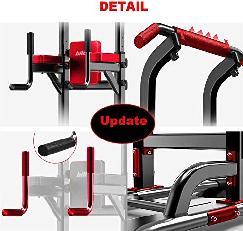 YGWLWL Dip Estación Power Tower Pull-Up Bar De Formación Soporte Barras De Intensidad De Pull-Up con Barandilla Antideslizante,Bola De Boxeo,Altura Ajustable De 6 Niveles,Carga De 150 Kg