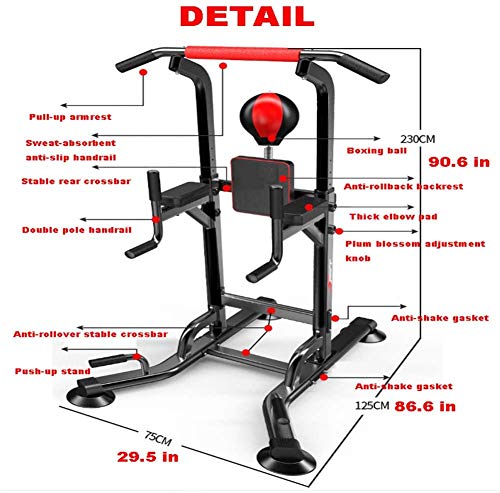 YGWLWL Dip Estación Power Tower Pull-Up Bar De Formación Soporte Barras De Intensidad De Pull-Up con Barandilla Antideslizante,Bola De Boxeo,Altura Ajustable De 6 Niveles,Carga De 150 Kg