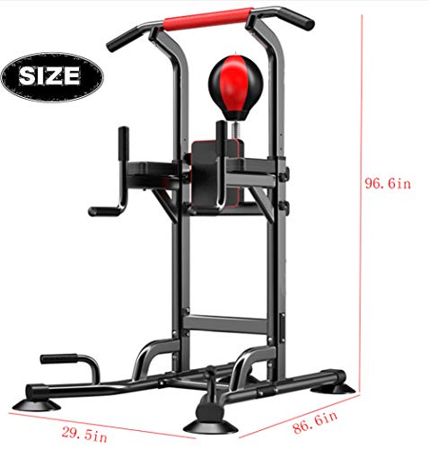 YGWLWL Dip Estación Power Tower Pull-Up Bar De Formación Soporte Barras De Intensidad De Pull-Up con Barandilla Antideslizante,Bola De Boxeo,Altura Ajustable De 6 Niveles,Carga De 150 Kg