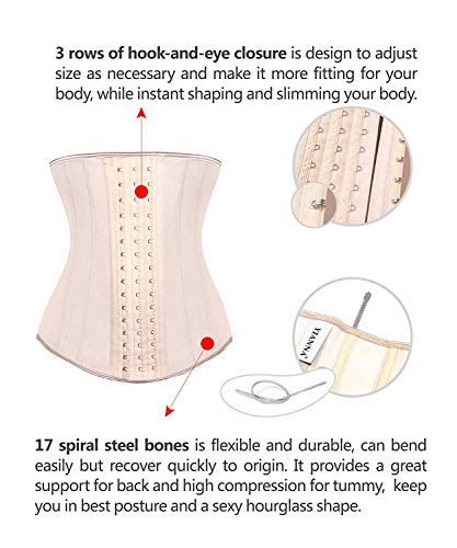 YIANNA Faja Reductora Mujer Largo Torso Waist Trainer Corsé Reductor Fajas Reductoras Adelgazantes Trimmer Latex Corset Beige, 110688 Size L