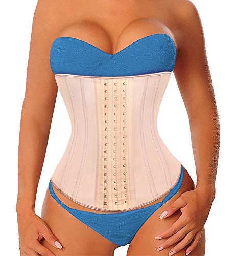 YIANNA Faja Reductora Mujer Largo Torso Waist Trainer Corsé Reductor Fajas Reductoras Adelgazantes Trimmer Latex Corset Beige, 110688 Size L