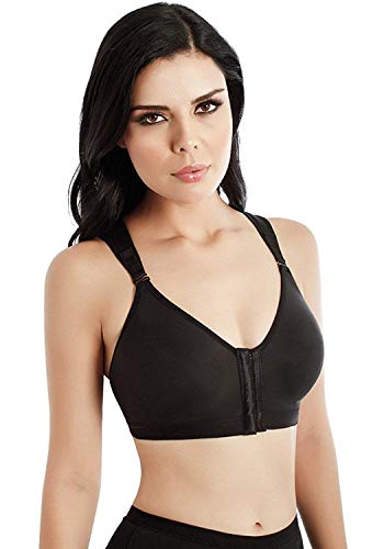 YIANNA Mujer Cierre Delantero Sujetadores Deportivos Post Operatorio con Soporte de Espalda Sin Costura,UK-YA-BRA128-Black-2XL