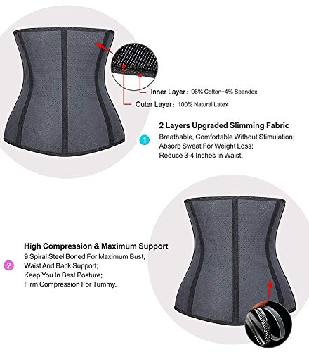 YIANNA Mujer Fajas Reductoras Adelgazante Respirable Corsé Cintura Entrenador Cincher Corset Bustier de Cinturón Formación Negro,UK-YA10533-Black-XL