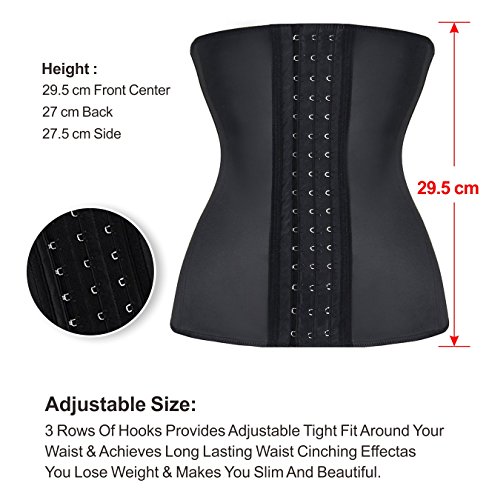 YIANNA Mujer Fajas Reductoras Corsé Waist Trainer Corset Reductor Adelgazante Bustiers de Cinturón Formación Negro,UK-YA- U37G-Black-L