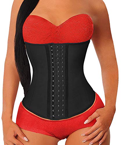 YIANNA Mujer Fajas Reductoras Corsé Waist Trainer Corset Reductor Adelgazante Bustiers de Cinturón Formación Negro,UK-YA- U37G-Black-L